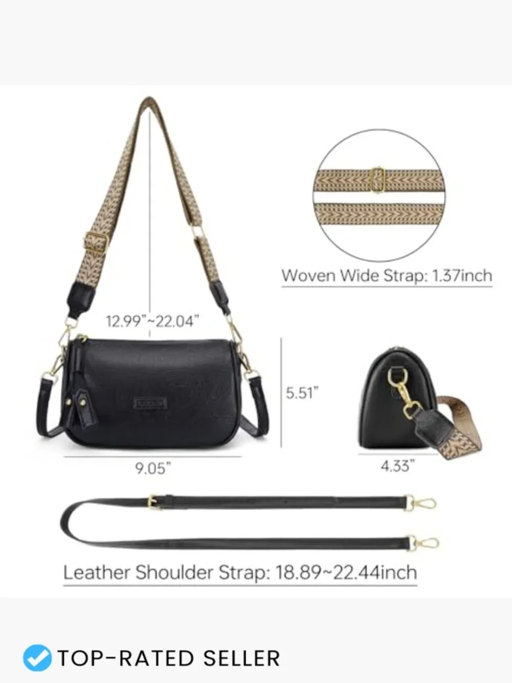 Small Vegan Leather Crossbody Purse with Two Adjustable Straps Shoulder Bag